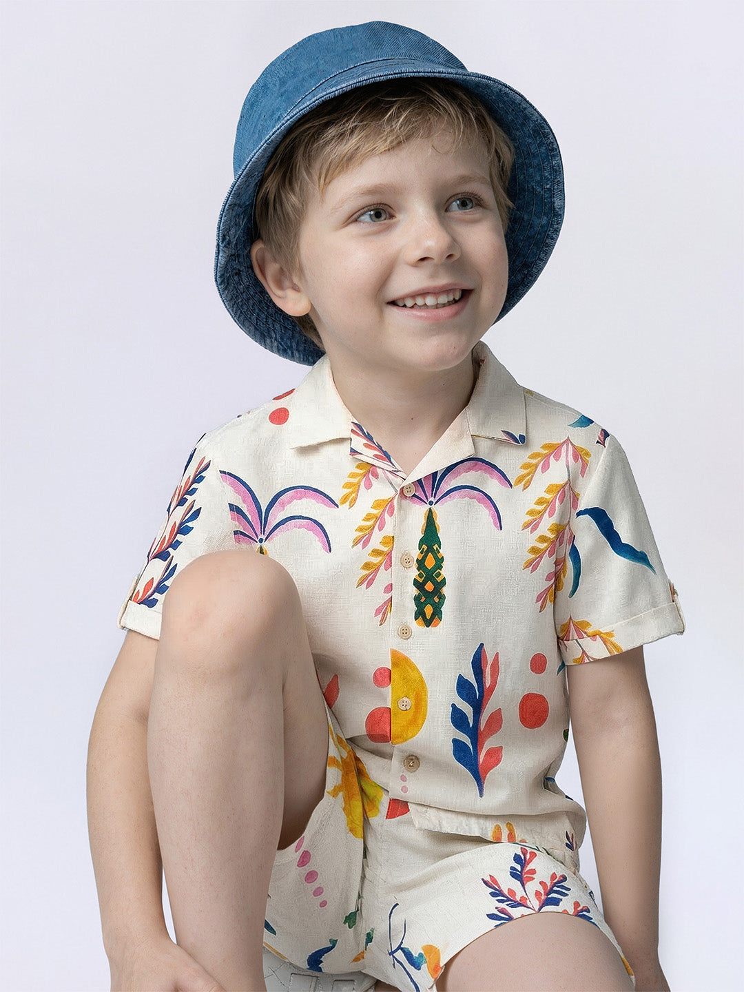 Boys White Printed Cotton Casual Shirt