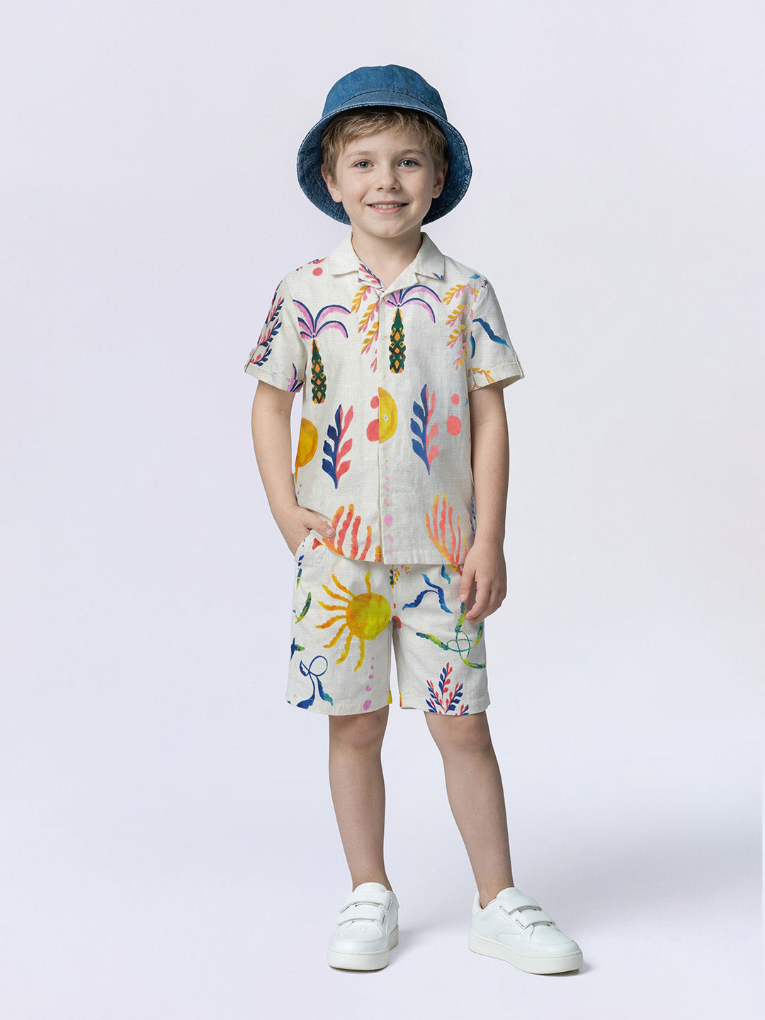 Boys White Printed Cotton Casual Shirt