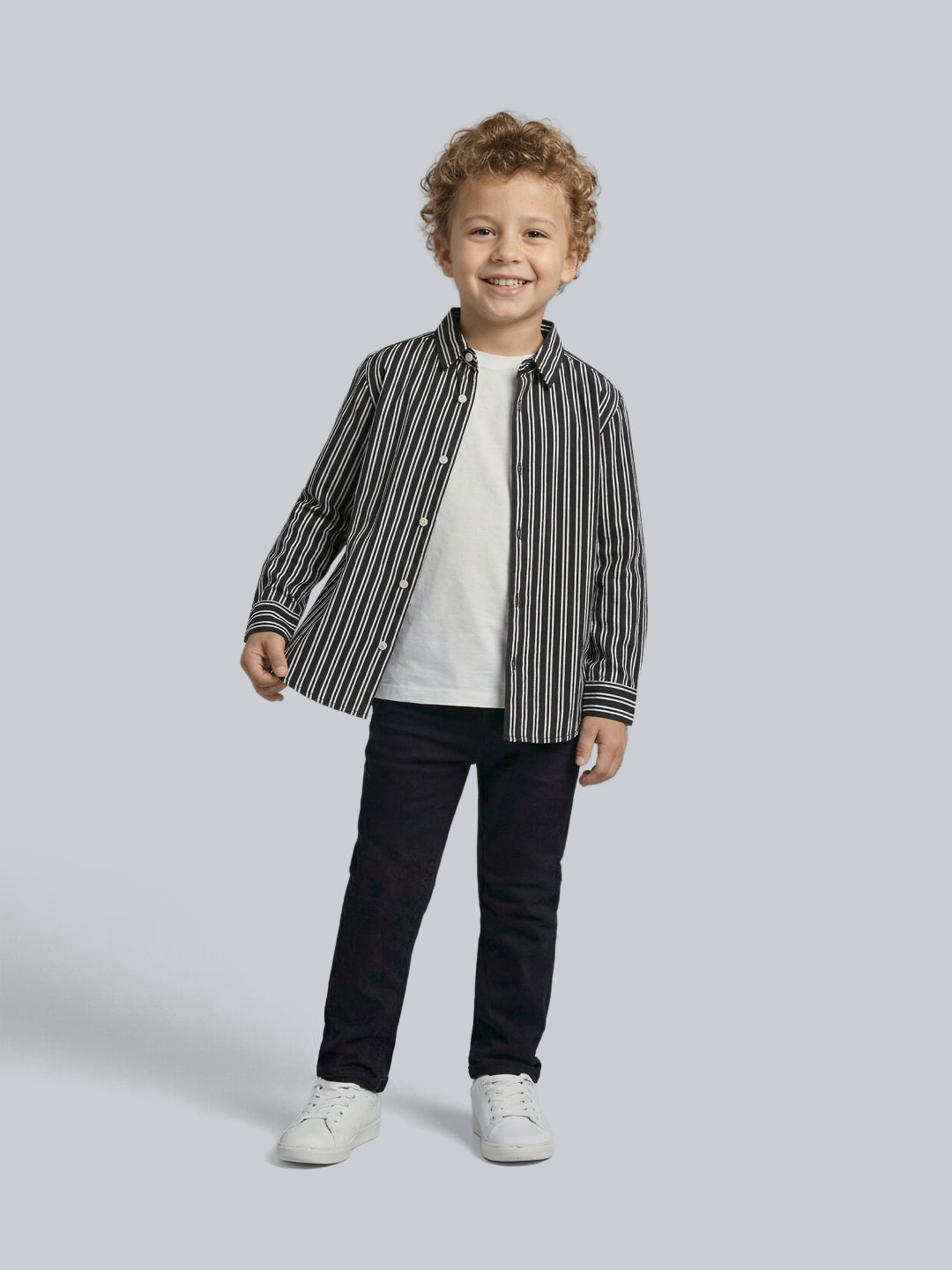 Boys Viscose Blend Striped Casual Shirt with Long Sleeves