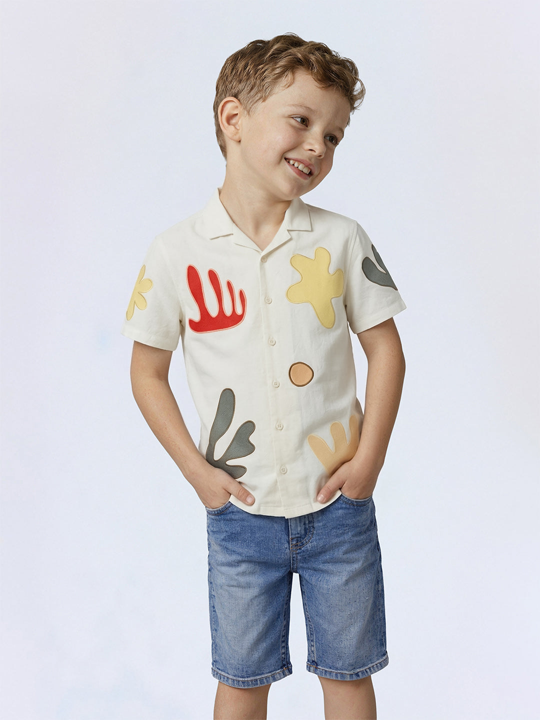 Boys Cloud Dancer Abstract Print Cotton Shirt