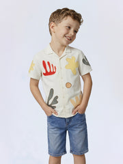 Boys Cloud Dancer Abstract Print Cotton Shirt