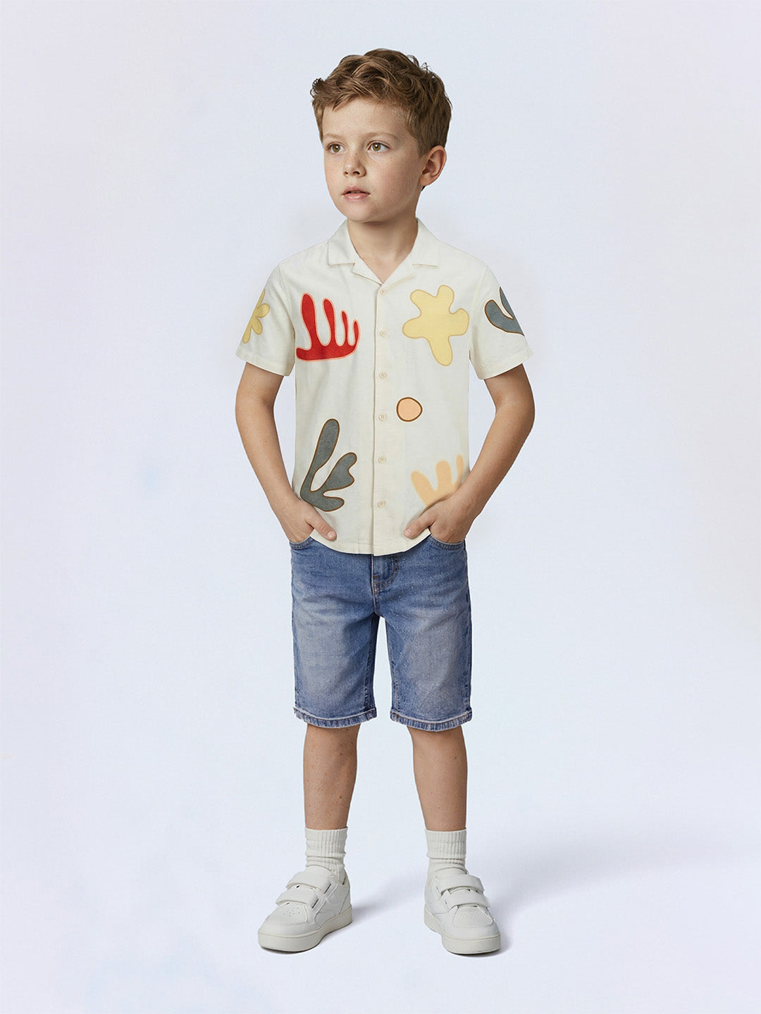 Boys Cloud Dancer Abstract Print Cotton Shirt