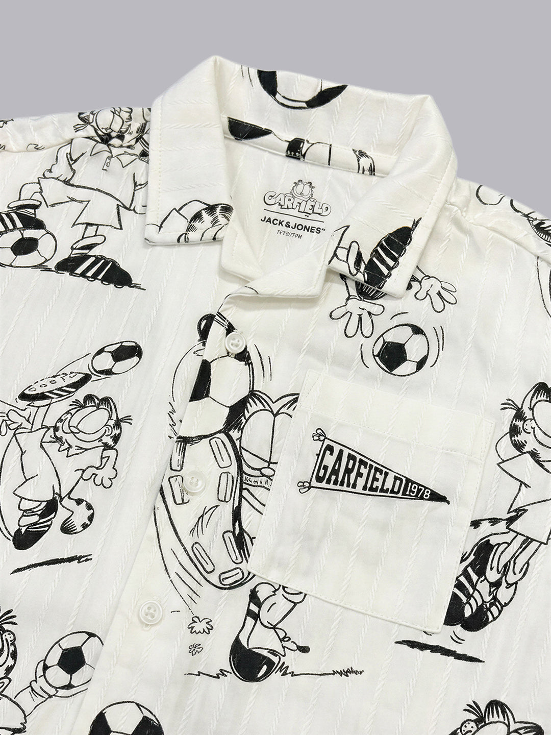 Boys Garfield Print Cotton Casual Shirt with Short Sleeves