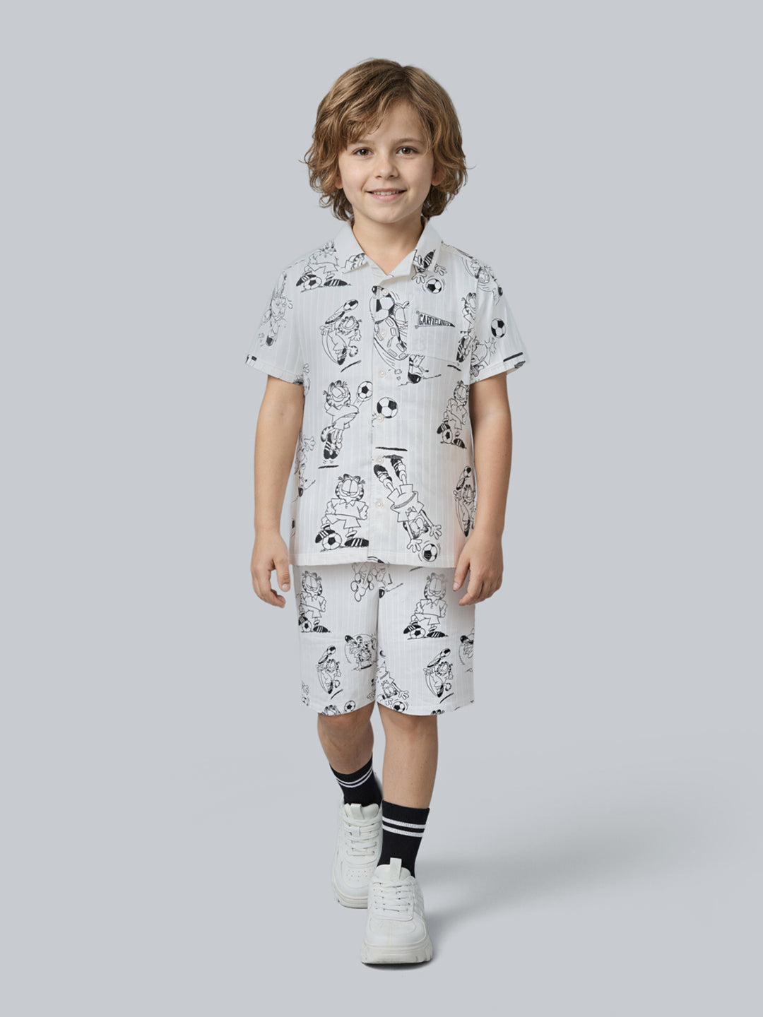 Boys Garfield Print Cotton Casual Shirt with Short Sleeves
