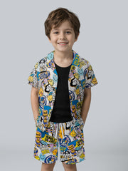 Boys Cotton Smiley Print Casual Shirt with Short Sleeves