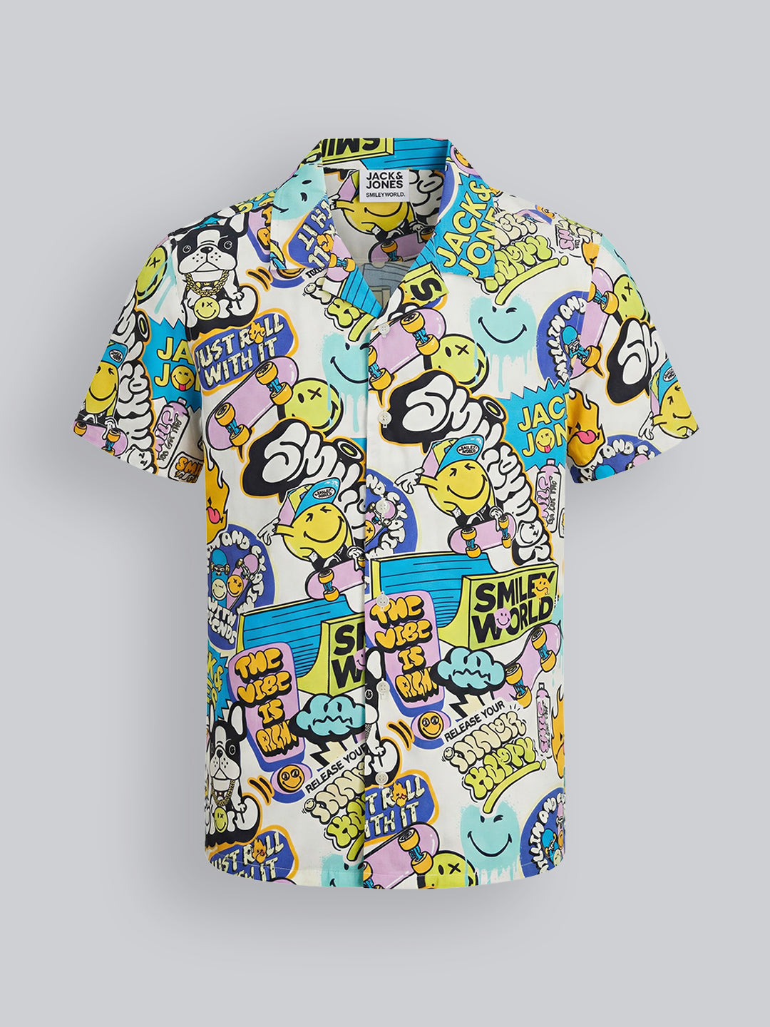Boys Cotton Smiley Print Casual Shirt with Short Sleeves