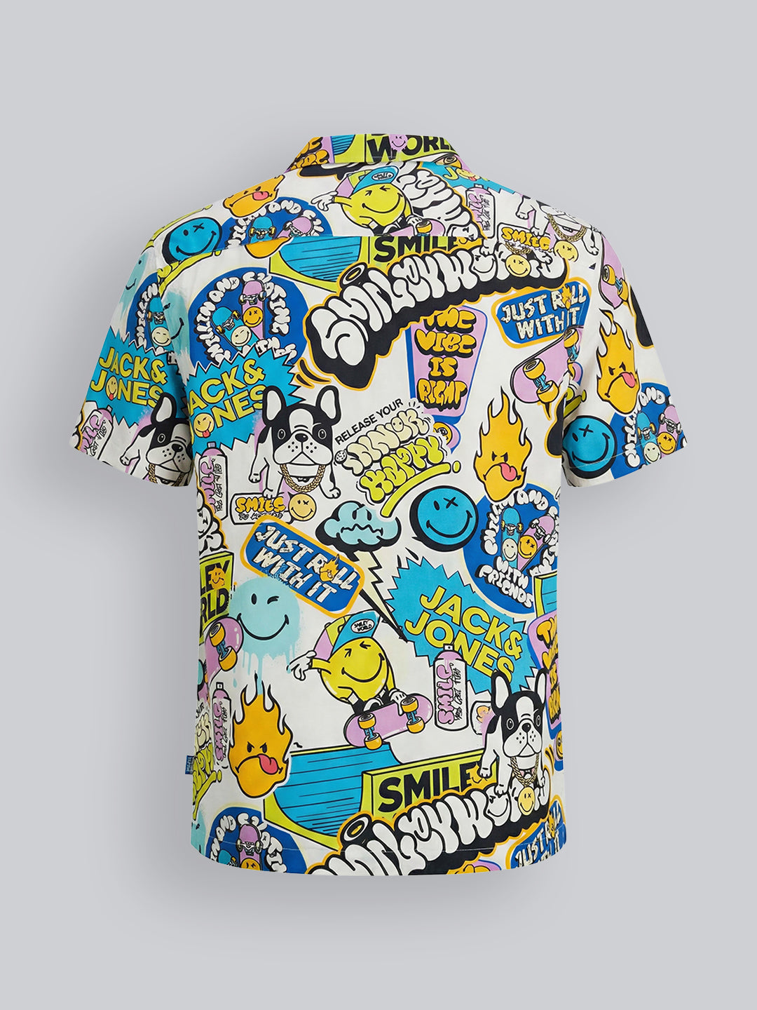 Boys Cotton Smiley Print Casual Shirt with Short Sleeves