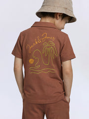 Boys Cappuccino Brown Printed Cotton Resort Shirt