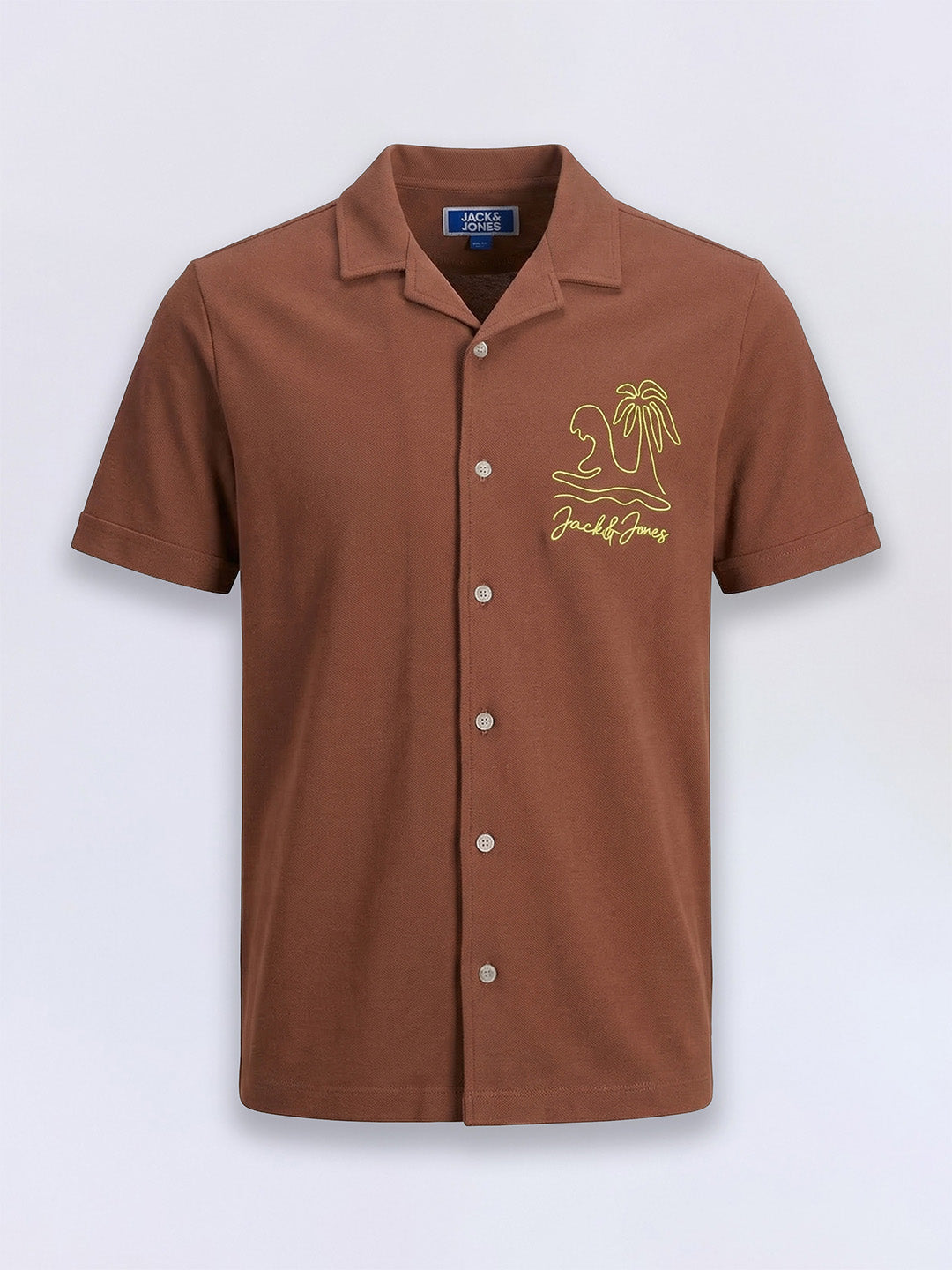 Boys Cappuccino Brown Printed Cotton Resort Shirt