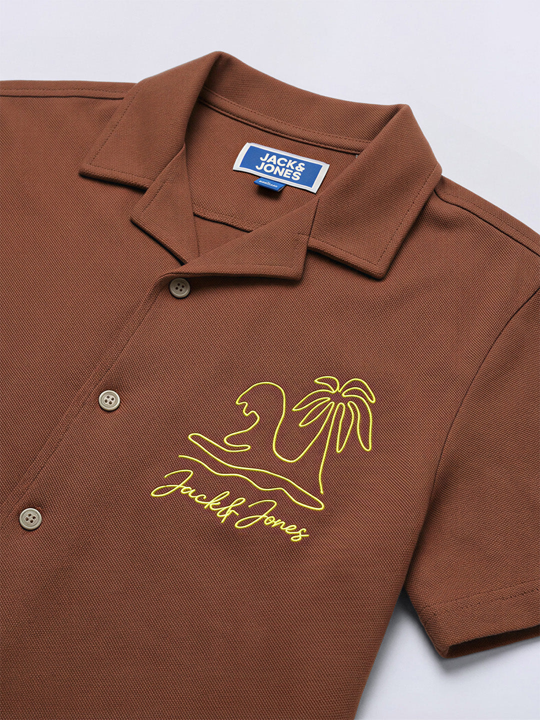 Boys Cappuccino Brown Printed Cotton Resort Shirt