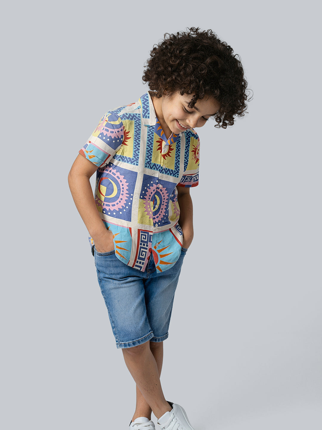 Boys Graphic Print Cotton Casual Shirt with Short Sleeves
