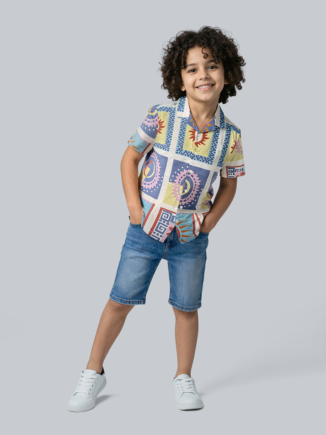 Boys Graphic Print Cotton Casual Shirt with Short Sleeves