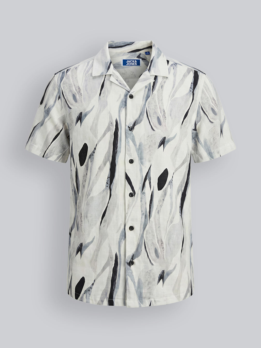 Boys Off White Printed Cotton Resort Collar Shirt