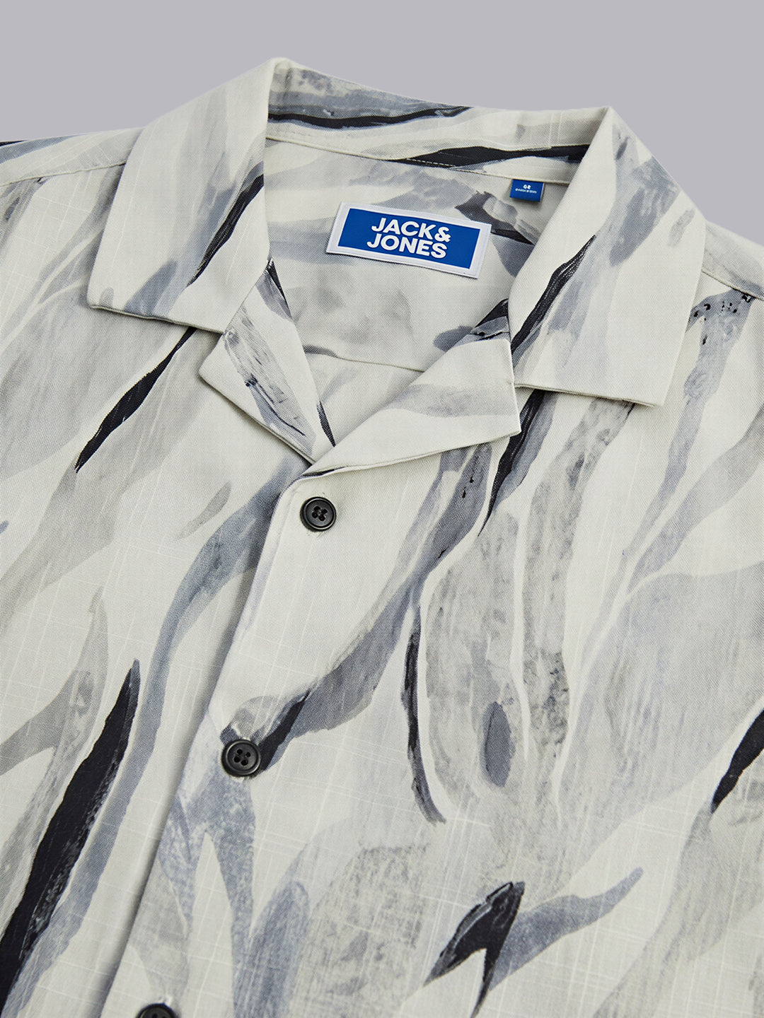 Boys Off White Printed Cotton Resort Collar Shirt