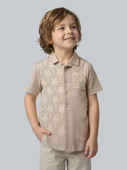 Boys Cotton Palm Texture Casual Shirt with Short Sleeves