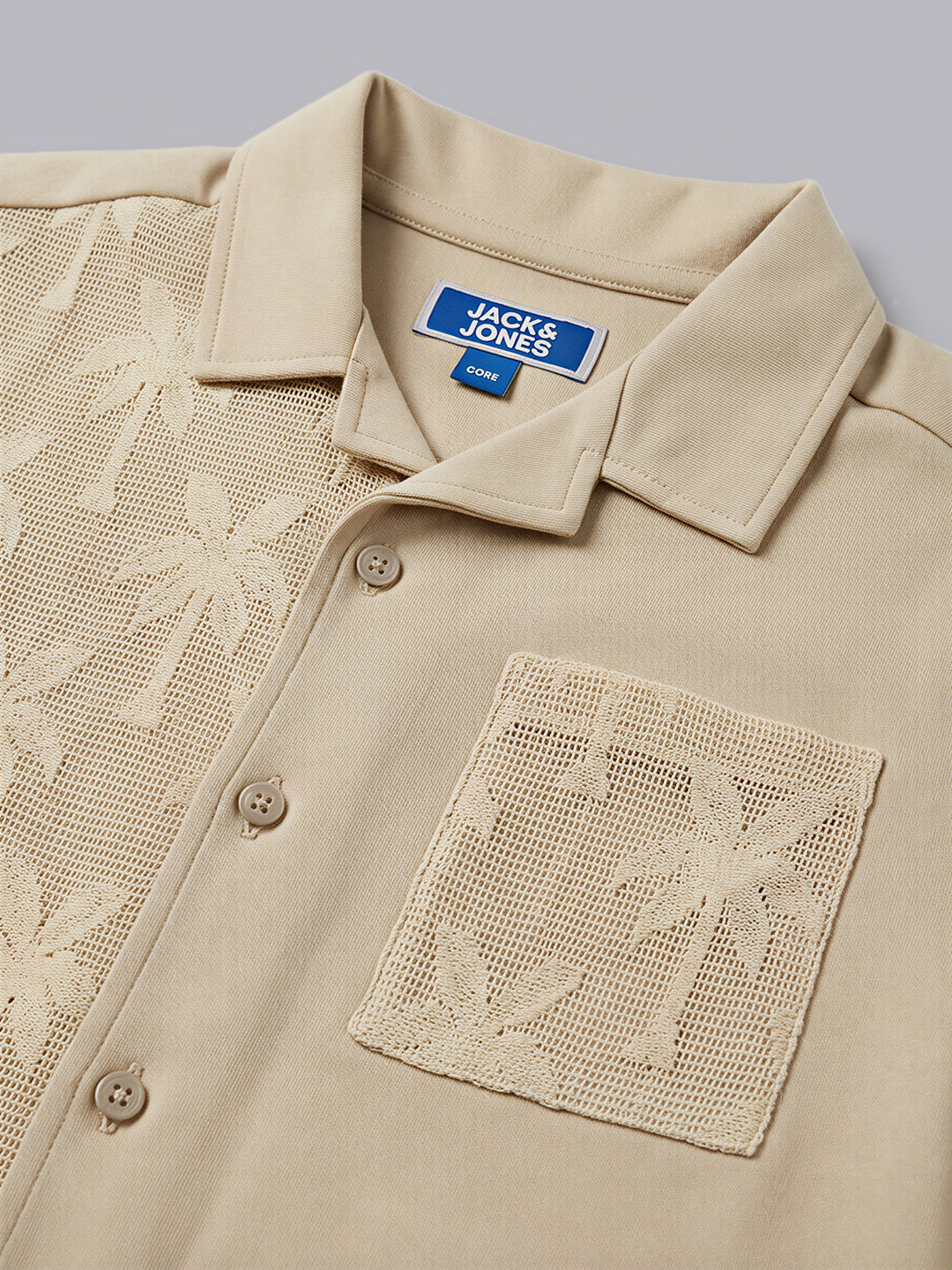 Boys Cotton Palm Texture Casual Shirt with Short Sleeves