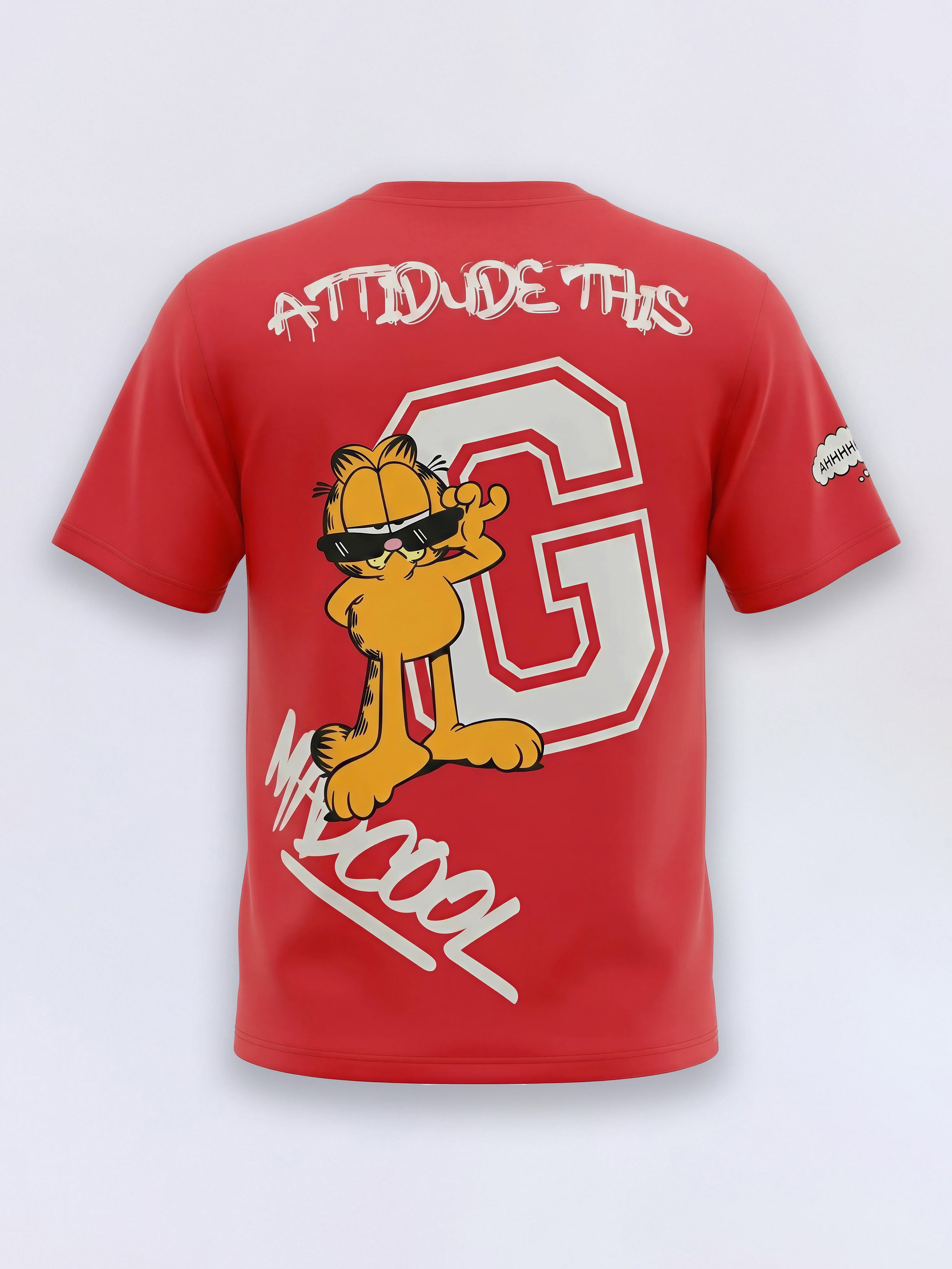 Boys Flame Scarlet Red Garfield Print Cotton Oversized T-Shirt