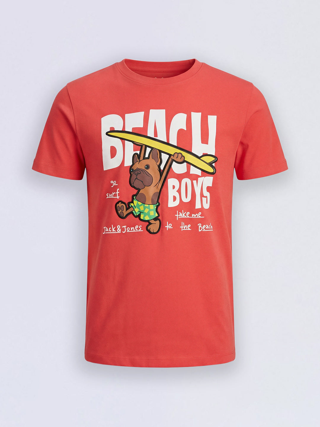 Boys Red Printed Cotton Crew Neck T-Shirt