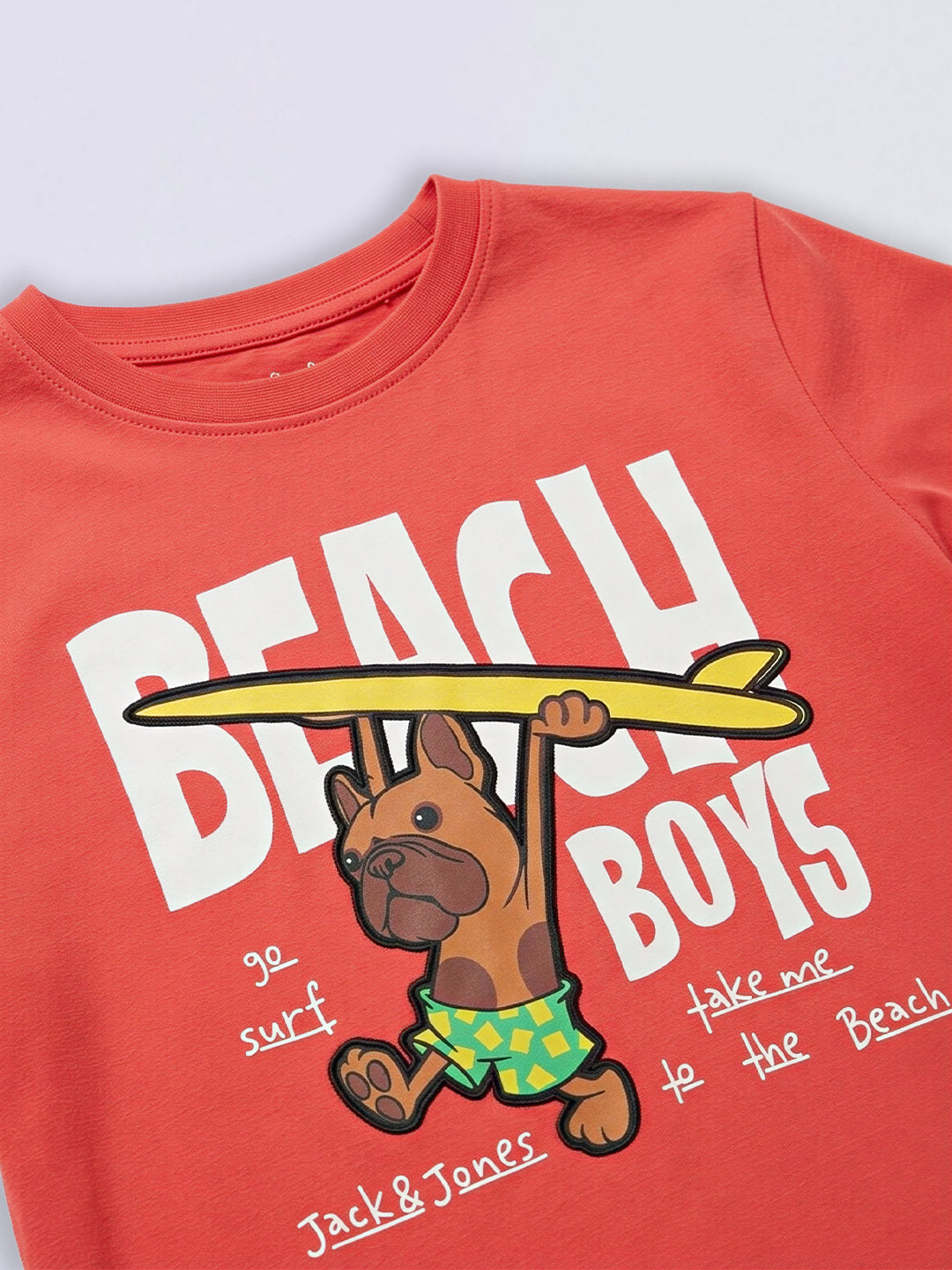 Boys Red Printed Cotton Crew Neck T-Shirt
