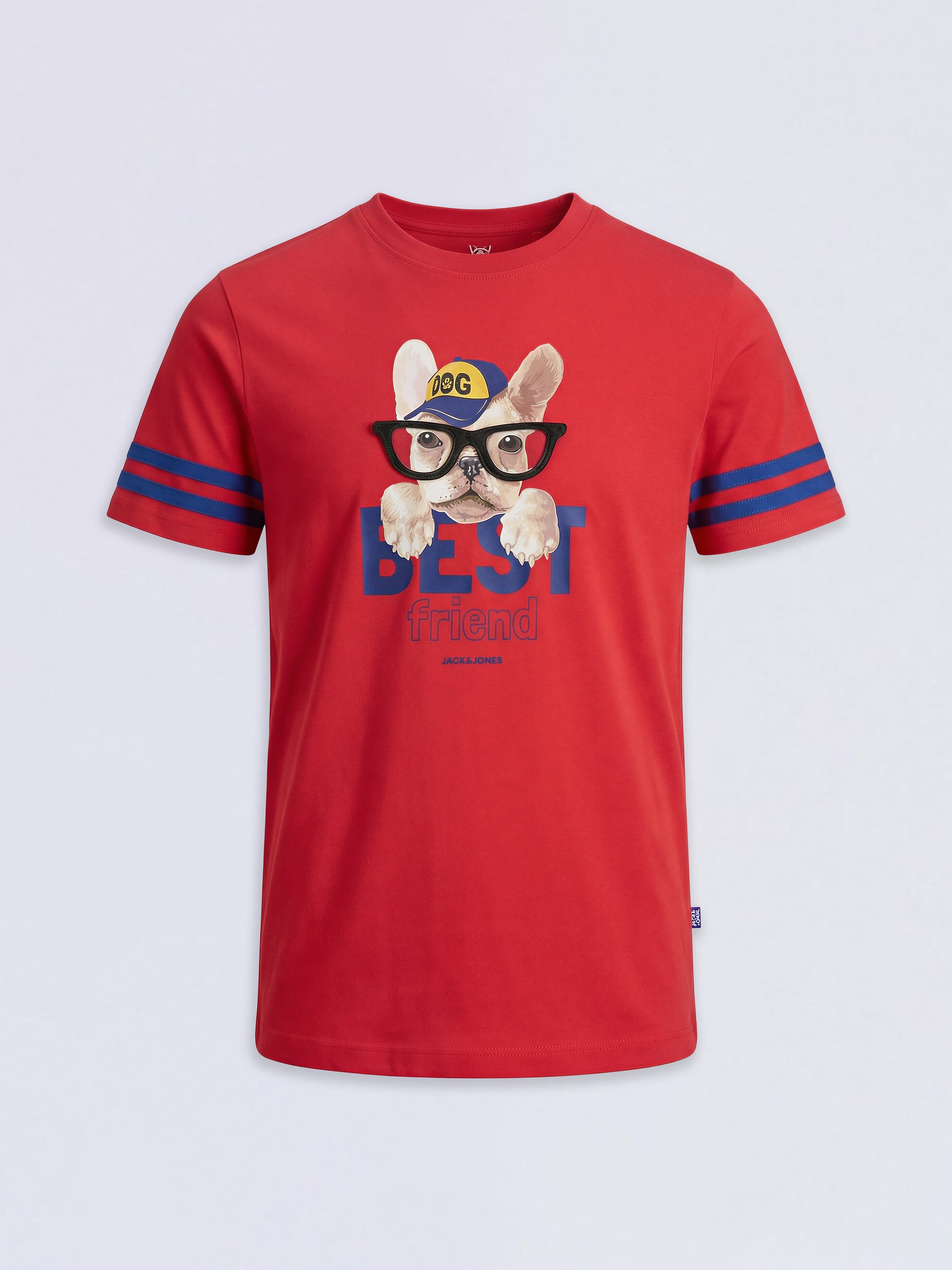 Boys Red Dog Print Cotton Crew Neck T-Shirt