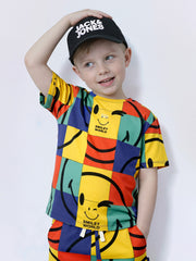 Boys Blazing Yellow Smiley Print Oversized T-Shirt