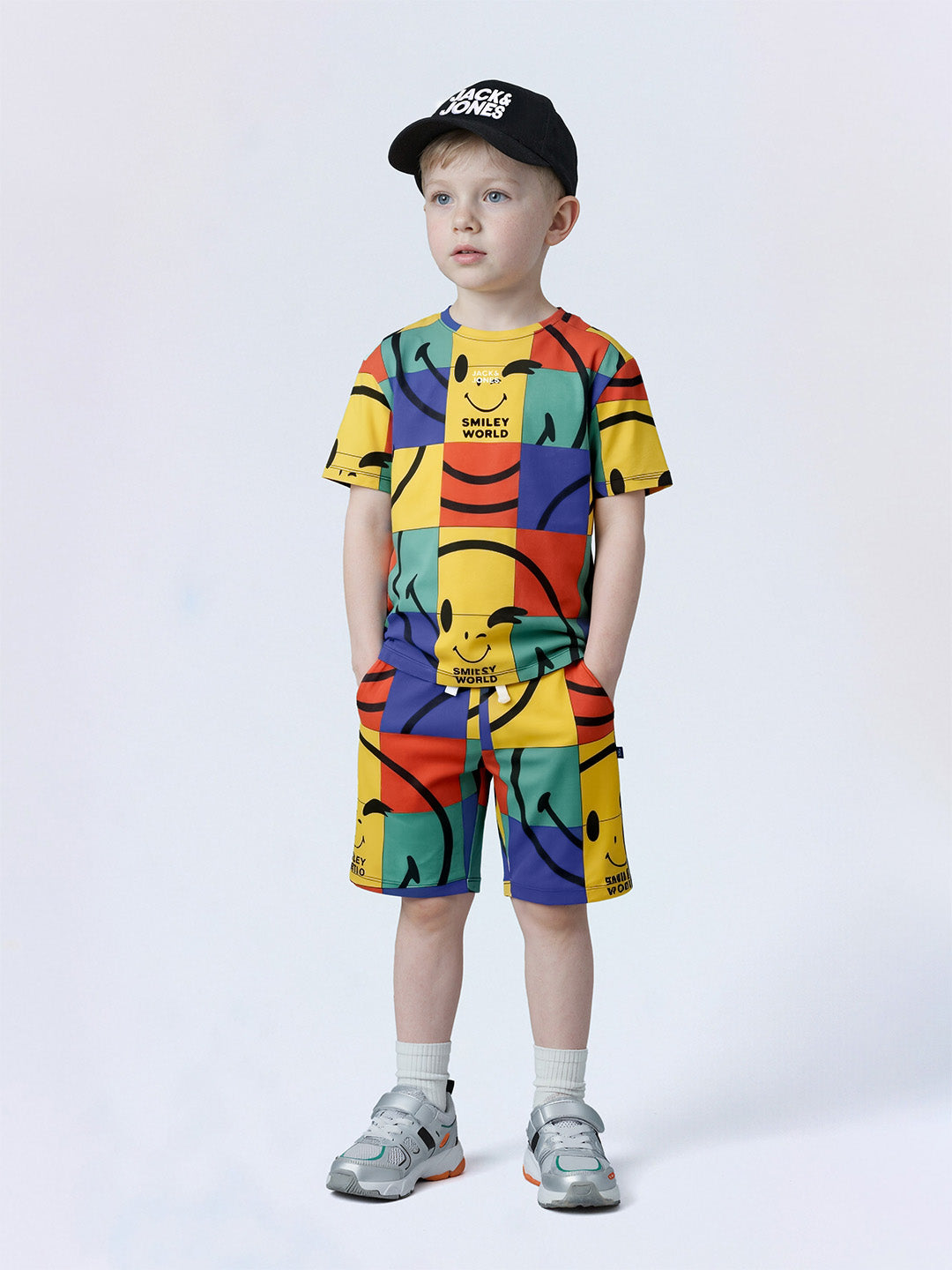 Boys Blazing Yellow Smiley Print Oversized T-Shirt