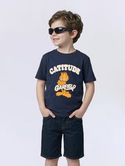 Boys Naval Academy Blue Garfield Print Cotton Oversized T-Shirt