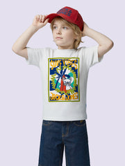 Boys White Graphic Print Cotton Crew Neck T-Shirt