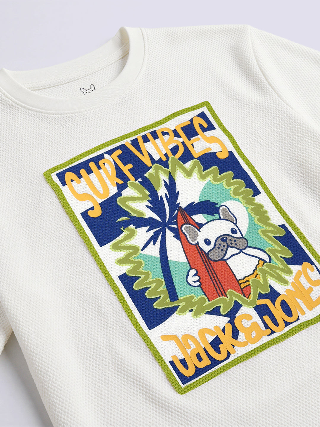 Boys White Graphic Print Cotton Crew Neck T-Shirt