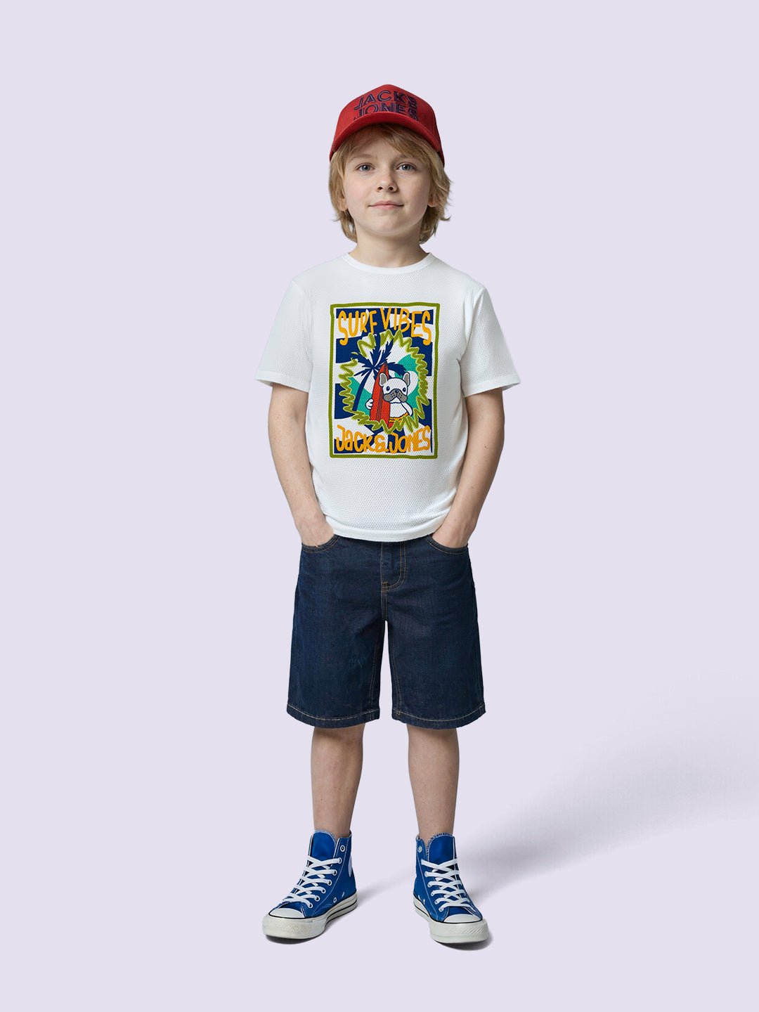Boys White Graphic Print Cotton Crew Neck T-Shirt