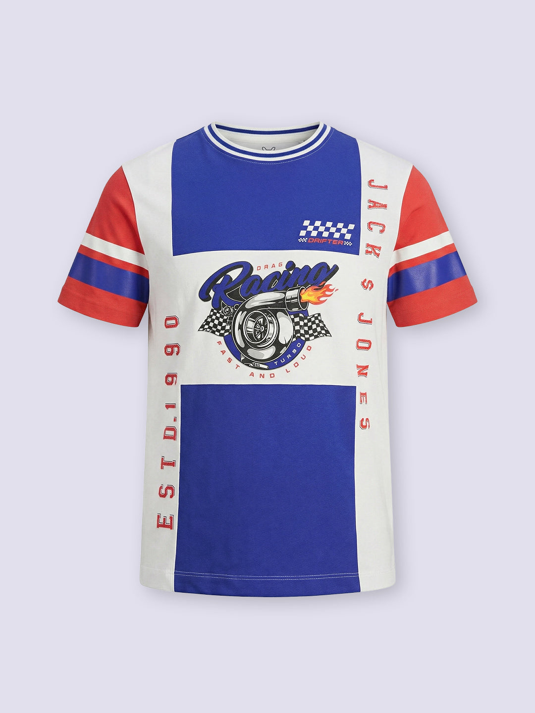 Boys Navy Blue Colourblocked Printed Cotton T-Shirt