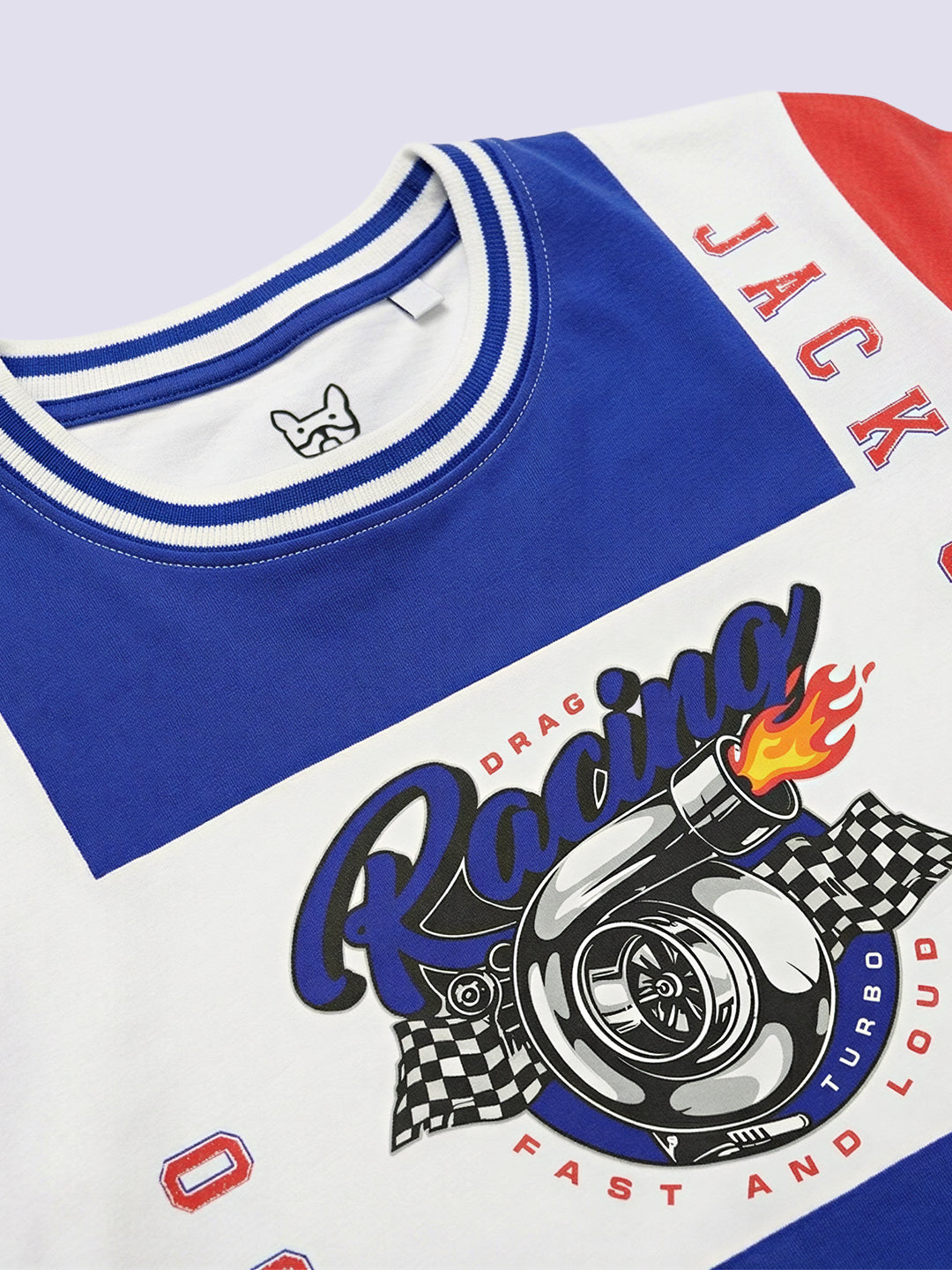 Boys Navy Blue Colourblocked Printed Cotton T-Shirt