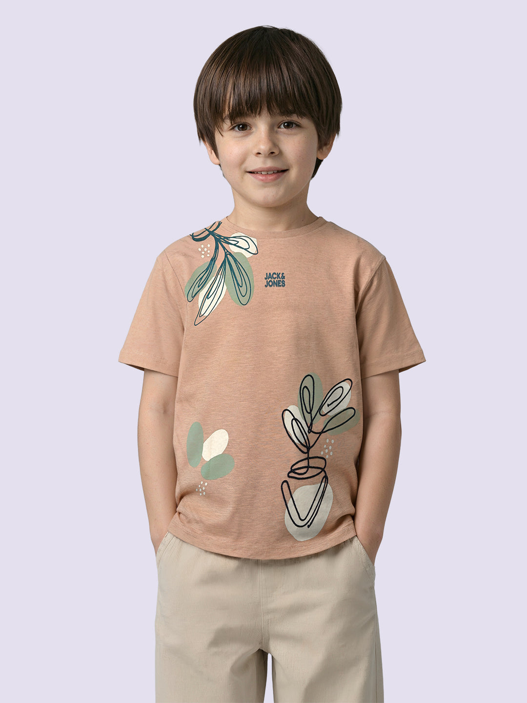 Boys Brown Embroidered Cotton Oversized T-Shirt