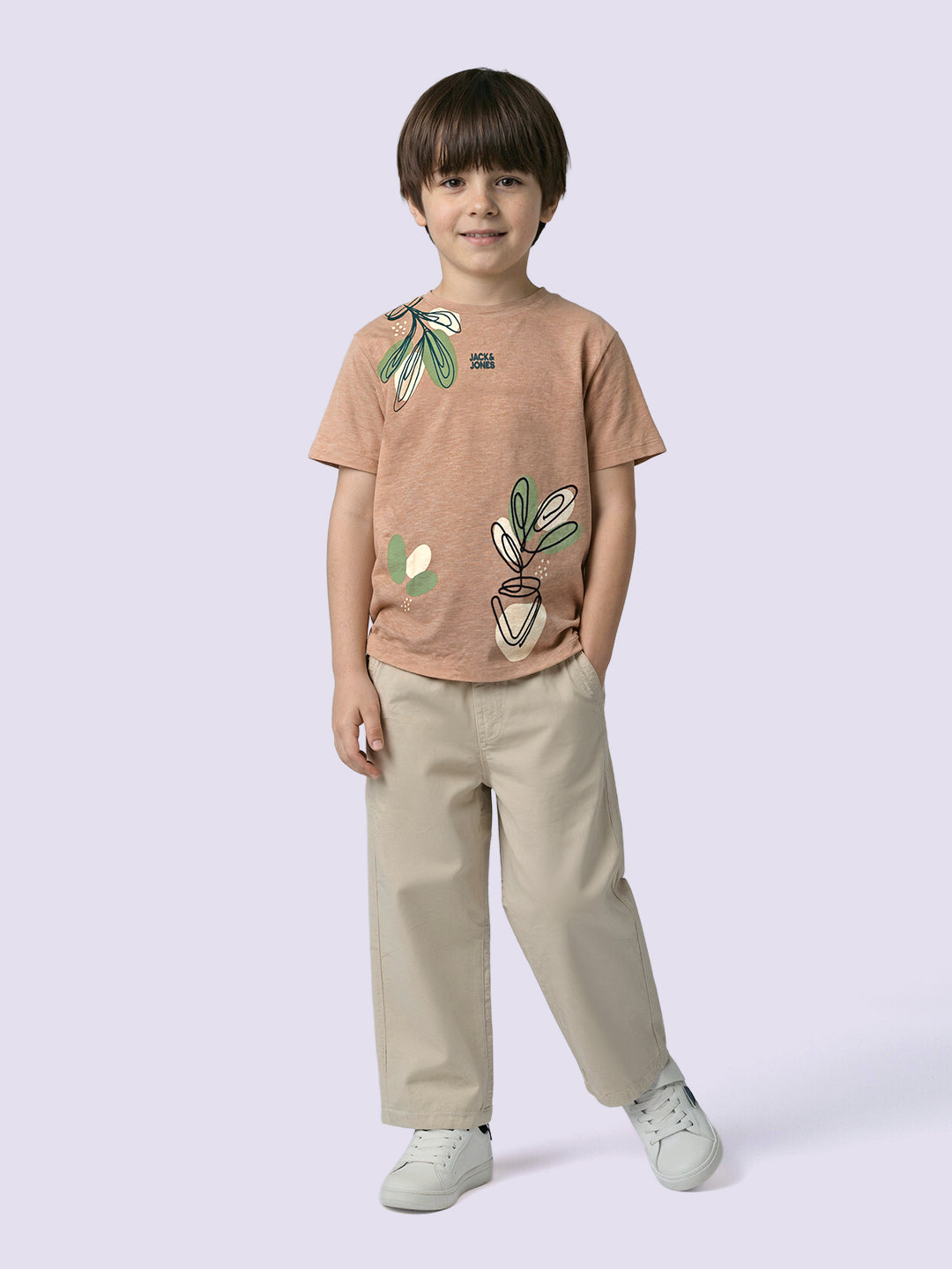 Boys Brown Embroidered Cotton Oversized T-Shirt