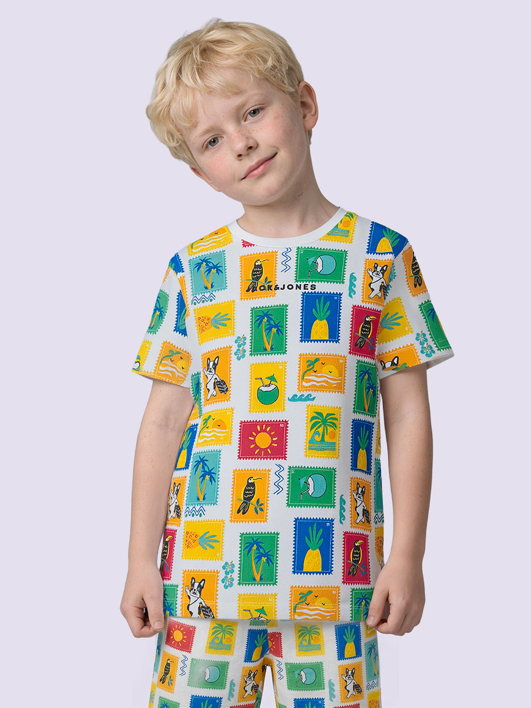 Boys White Multi Colour Printed Cotton T-Shirt