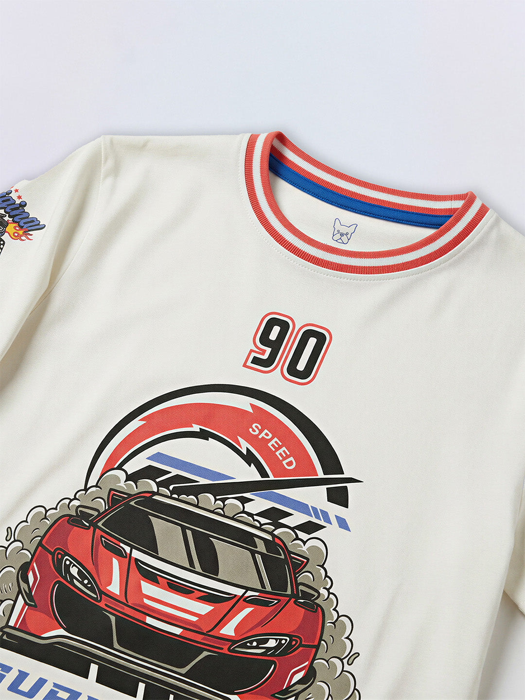 Boys Bright White Race Car Print Cotton Regular Fit T-Shirt