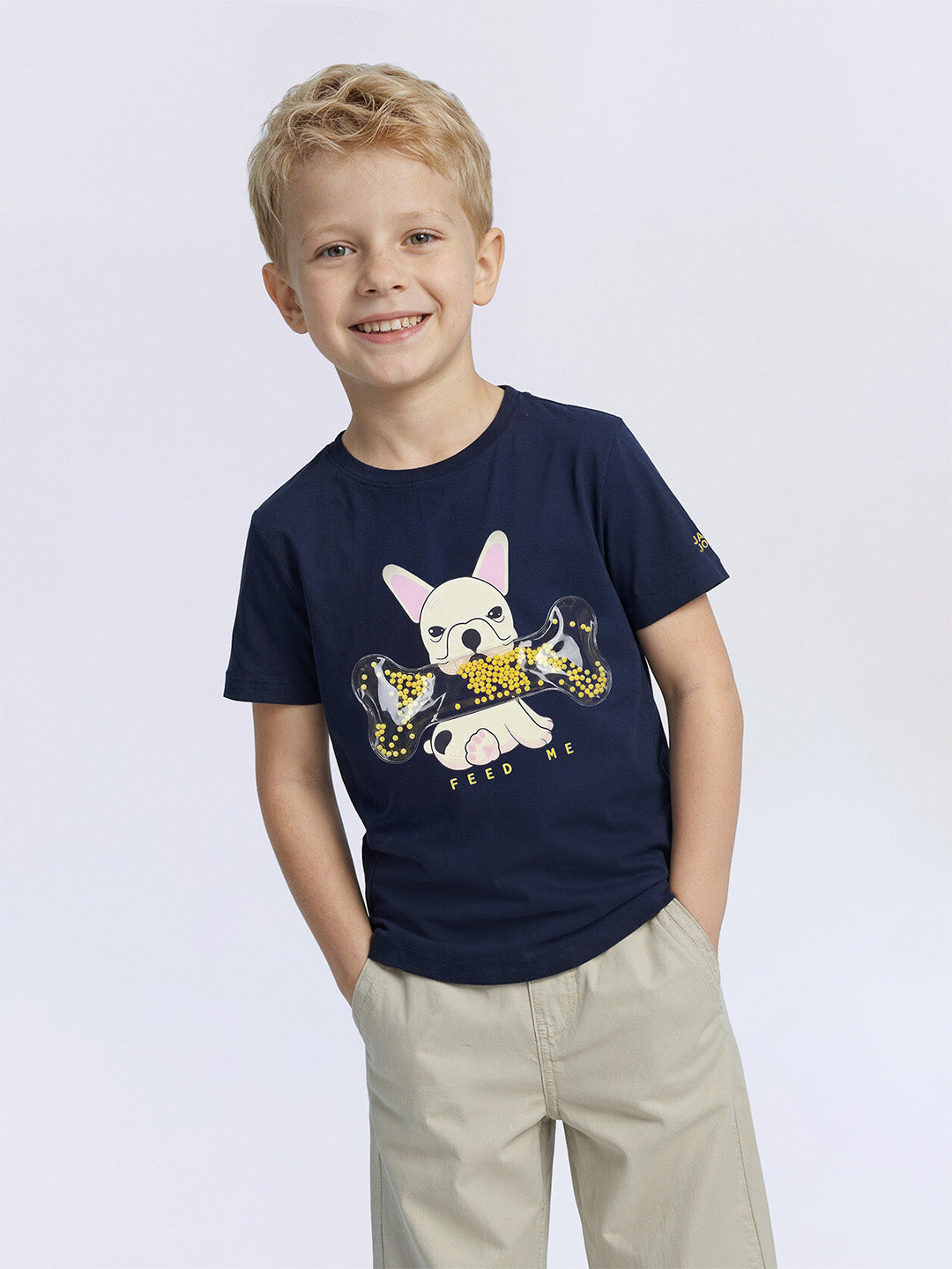 Boys Naval Academy Blue Dog Graphic Embellished Cotton T-Shirt