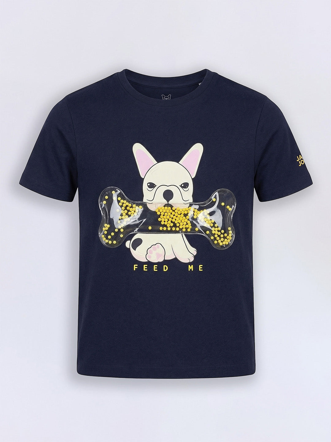 Boys Naval Academy Blue Dog Graphic Embellished Cotton T-Shirt