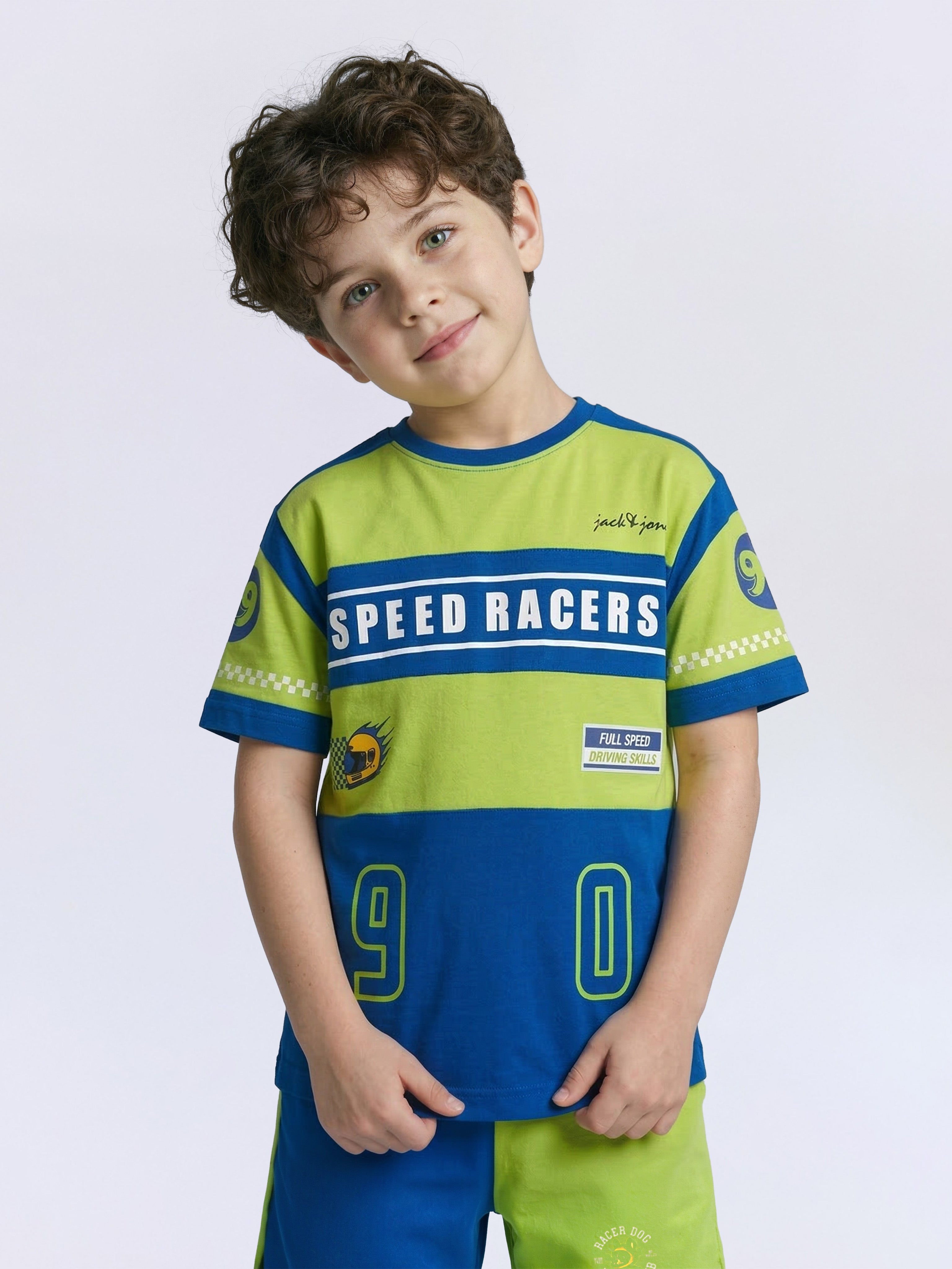 Boys Sodalite Blue Colourblocked Graphic Cotton Oversized T-Shirt