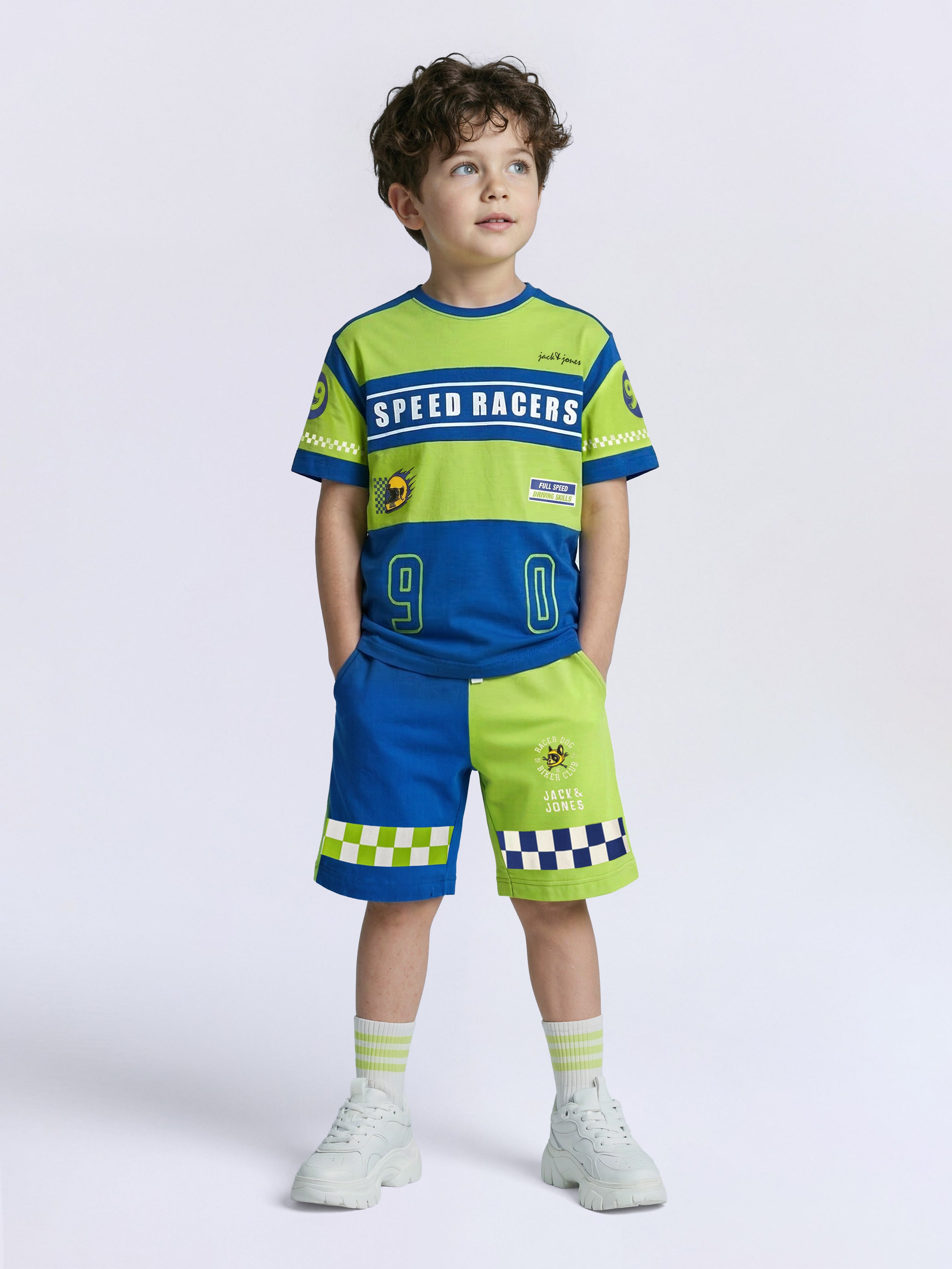 Boys Sodalite Blue Colourblocked Graphic Cotton Oversized T-Shirt