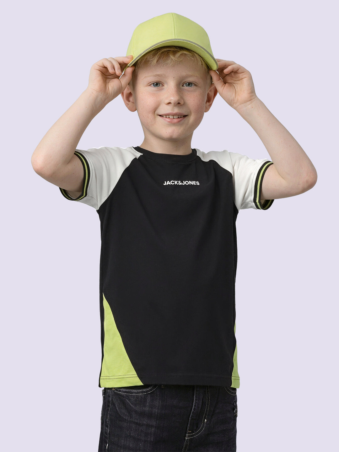 Boys Black Colourblocked Cotton Regular Fit T-Shirt