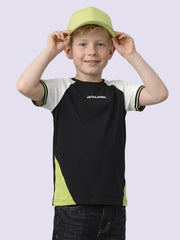 Boys Black Colourblocked Cotton Regular Fit T-Shirt