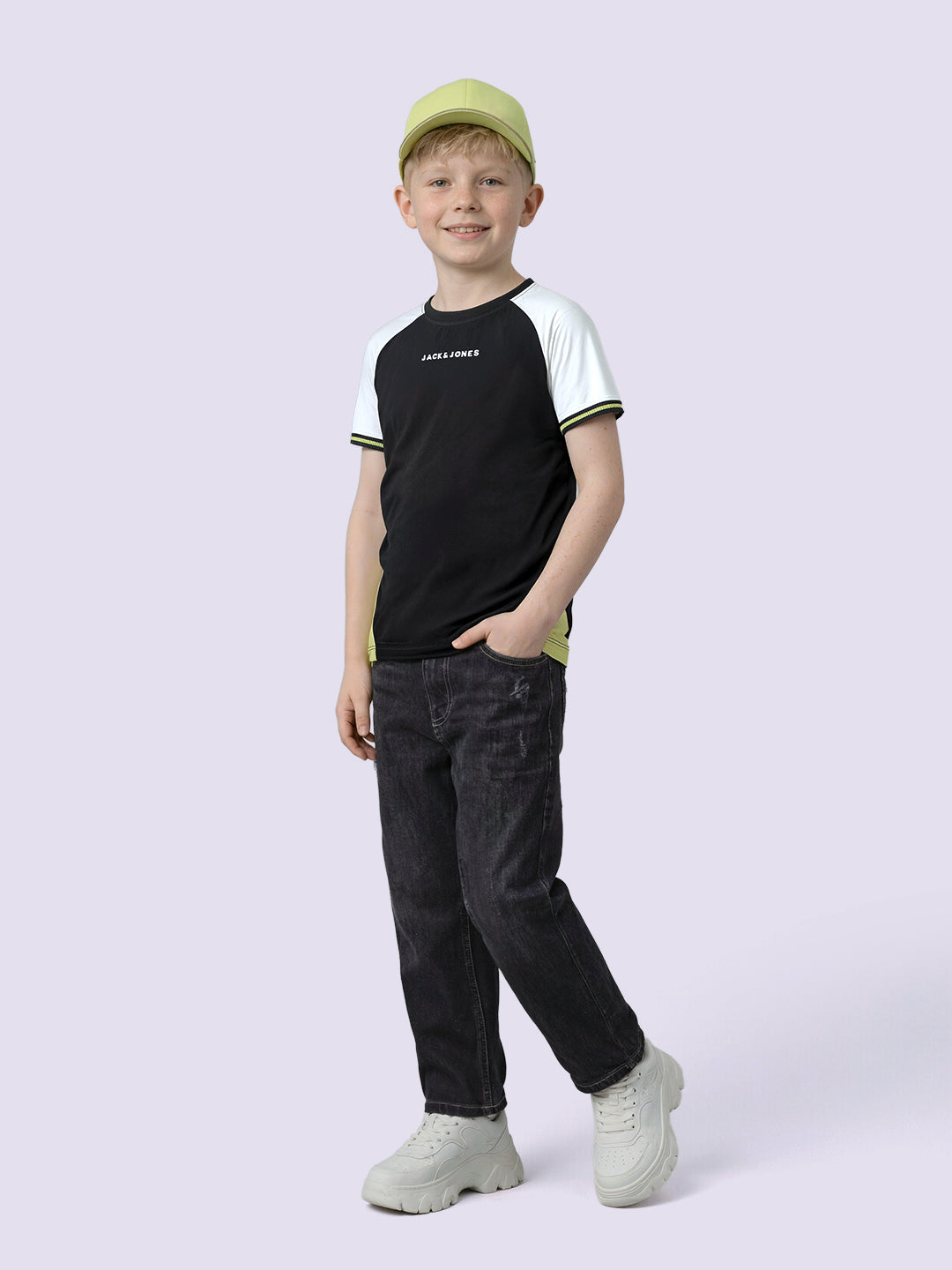 Boys Black Colourblocked Cotton Regular Fit T-Shirt