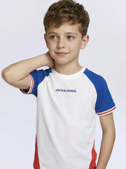 Boys Bright White Colourblocked Cotton Crew Neck T-Shirt