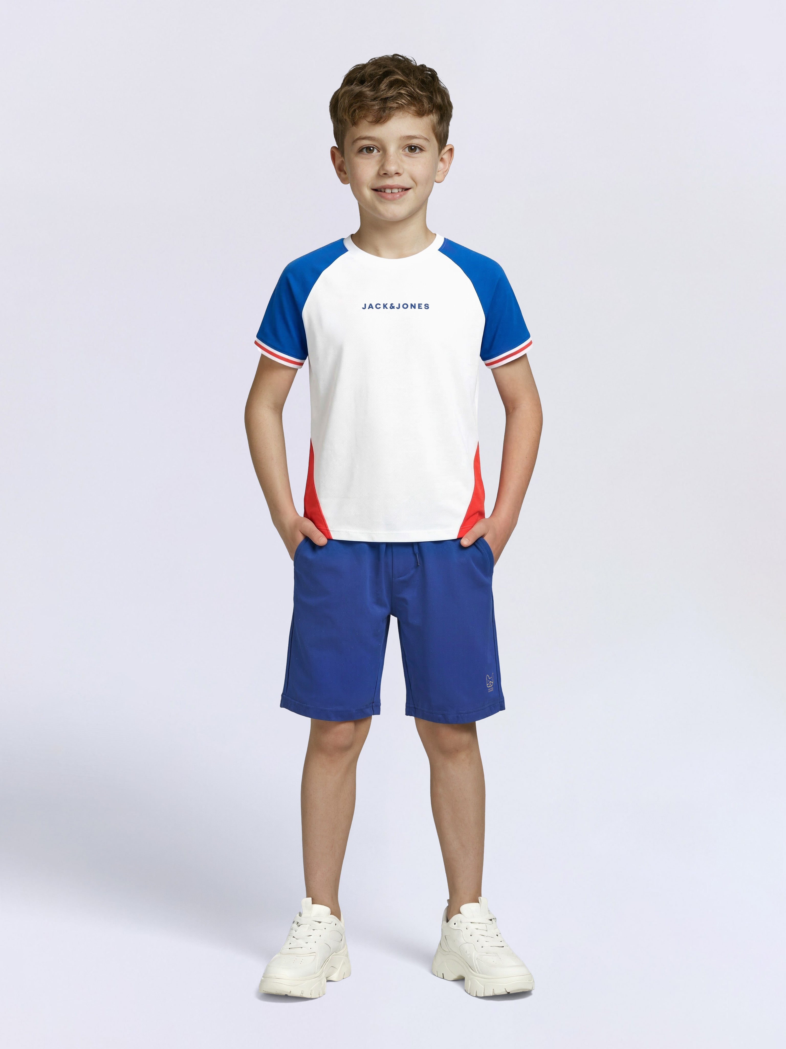 Boys Bright White Colourblocked Cotton Crew Neck T-Shirt