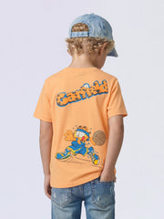Boys Orange Garfield Print Cotton Oversized T-Shirt