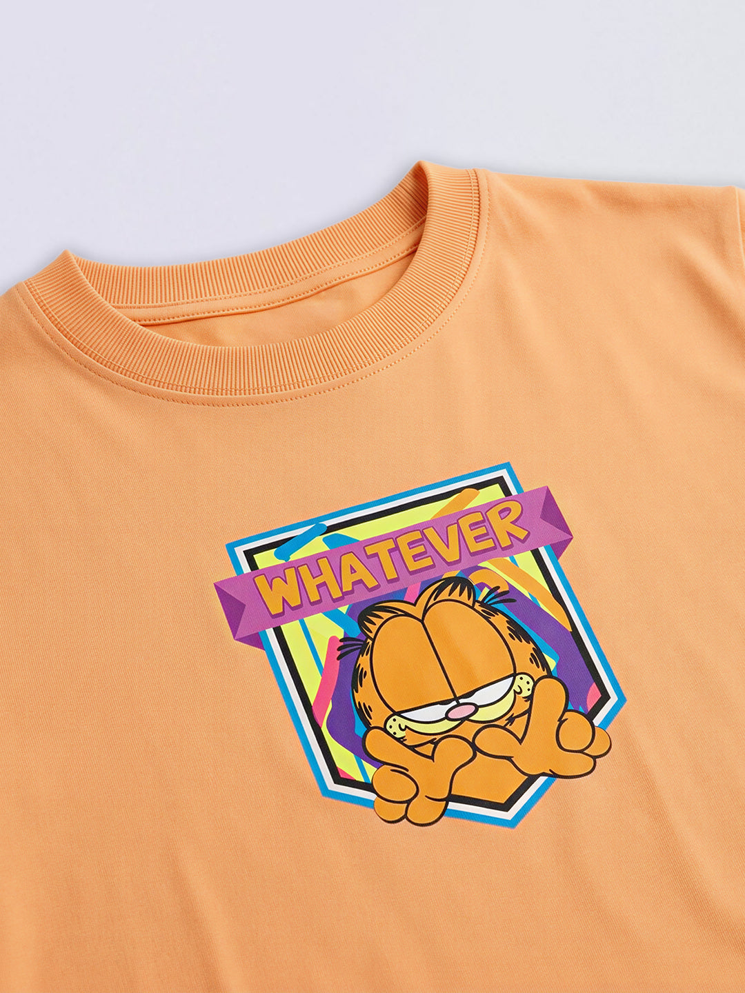 Boys Orange Garfield Print Cotton Oversized T-Shirt