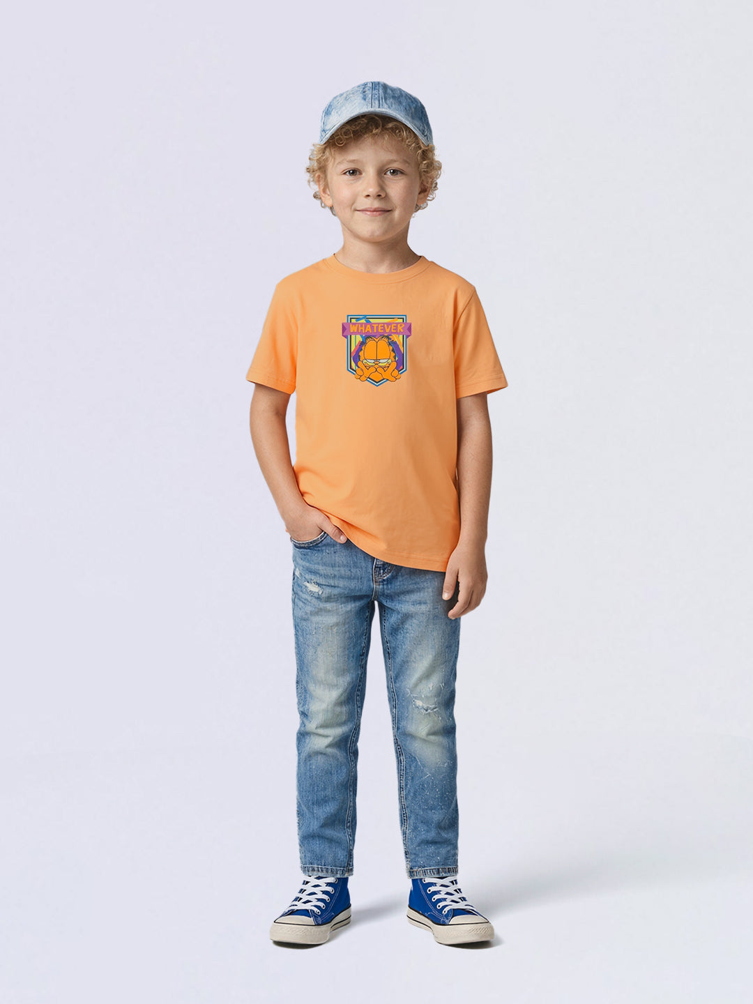 Boys Orange Garfield Print Cotton Oversized T-Shirt