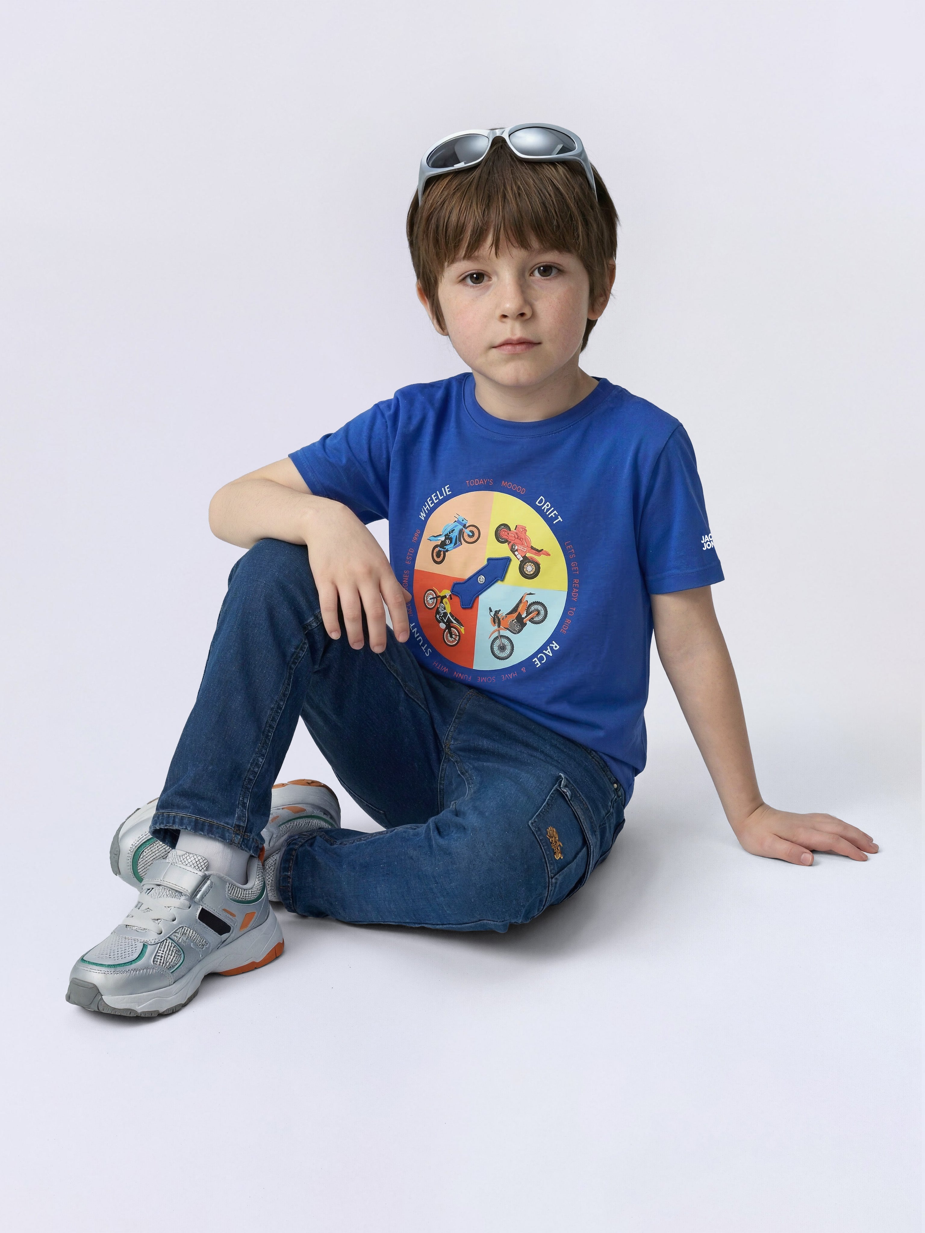Boys Sodalite Blue Bike Graphic Cotton Crew Neck T-Shirt