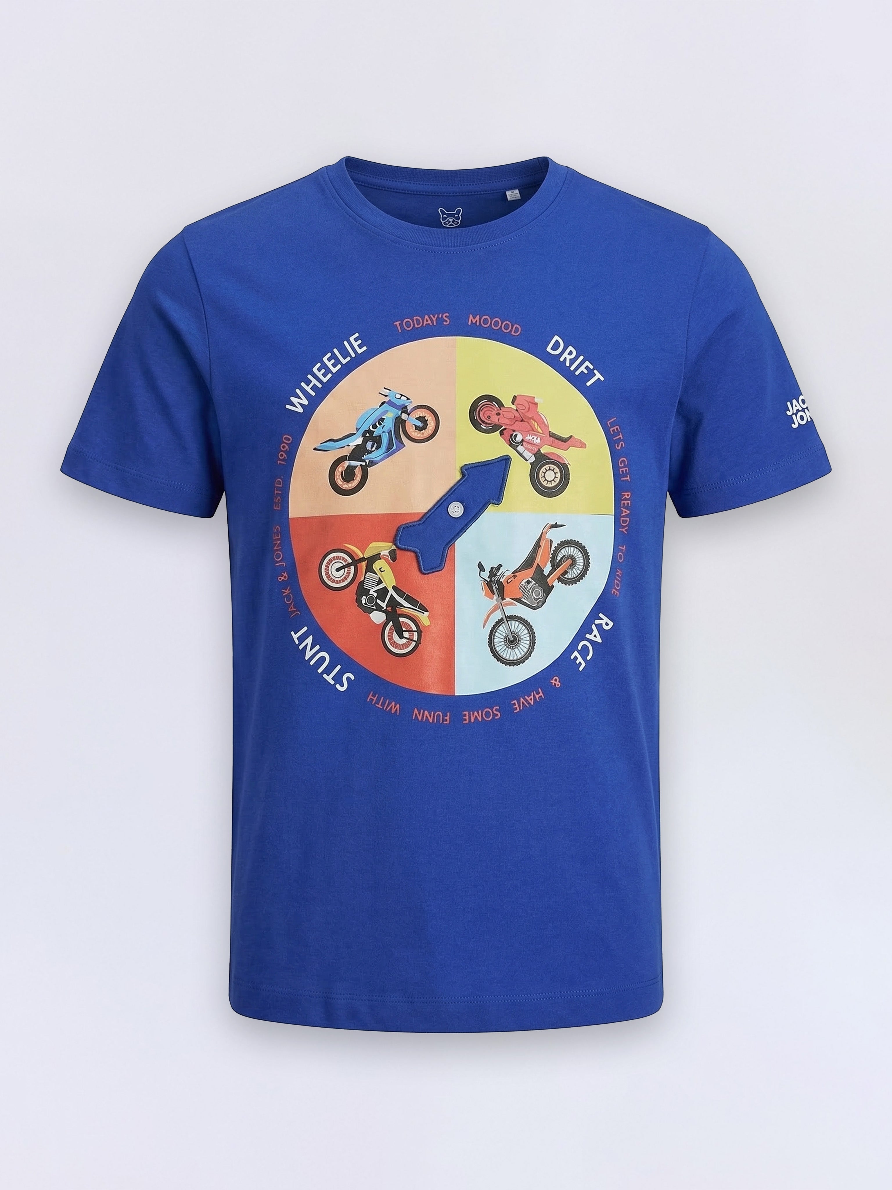 Boys Sodalite Blue Bike Graphic Cotton Crew Neck T-Shirt